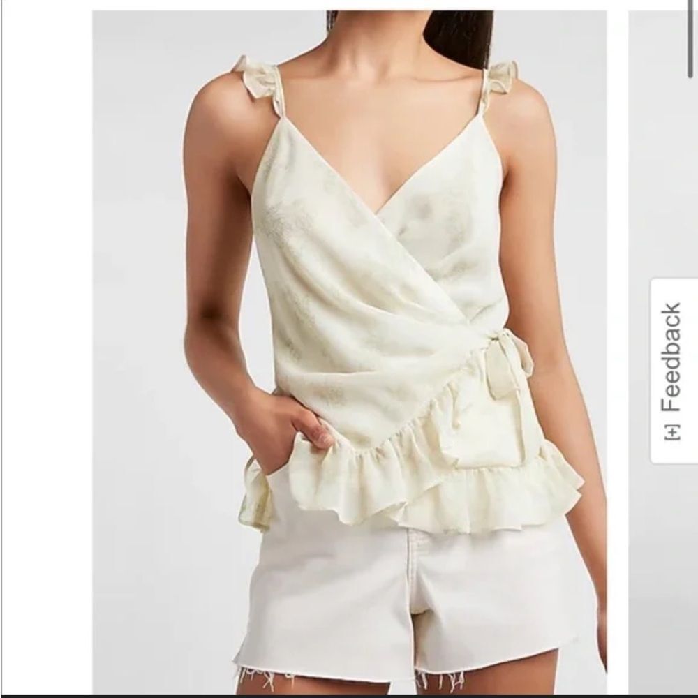 Express White Ruffle Tie Blouse small